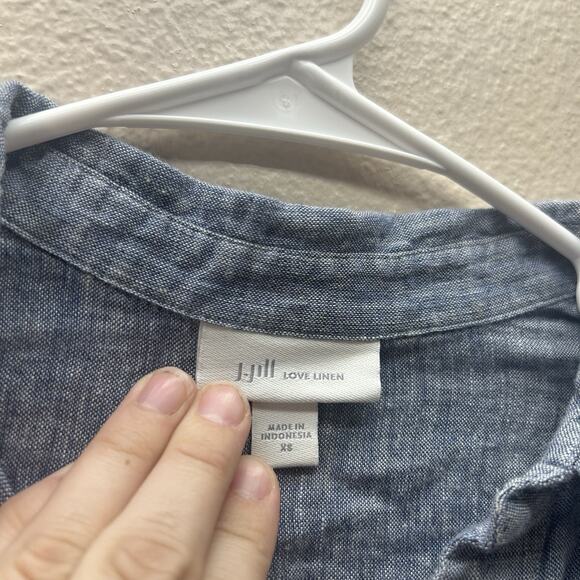 Pure J. Jill Linen Pullover Button Front Henley Tunic Blouse Roll Tab Sleeves XS - Picture 3 of 7